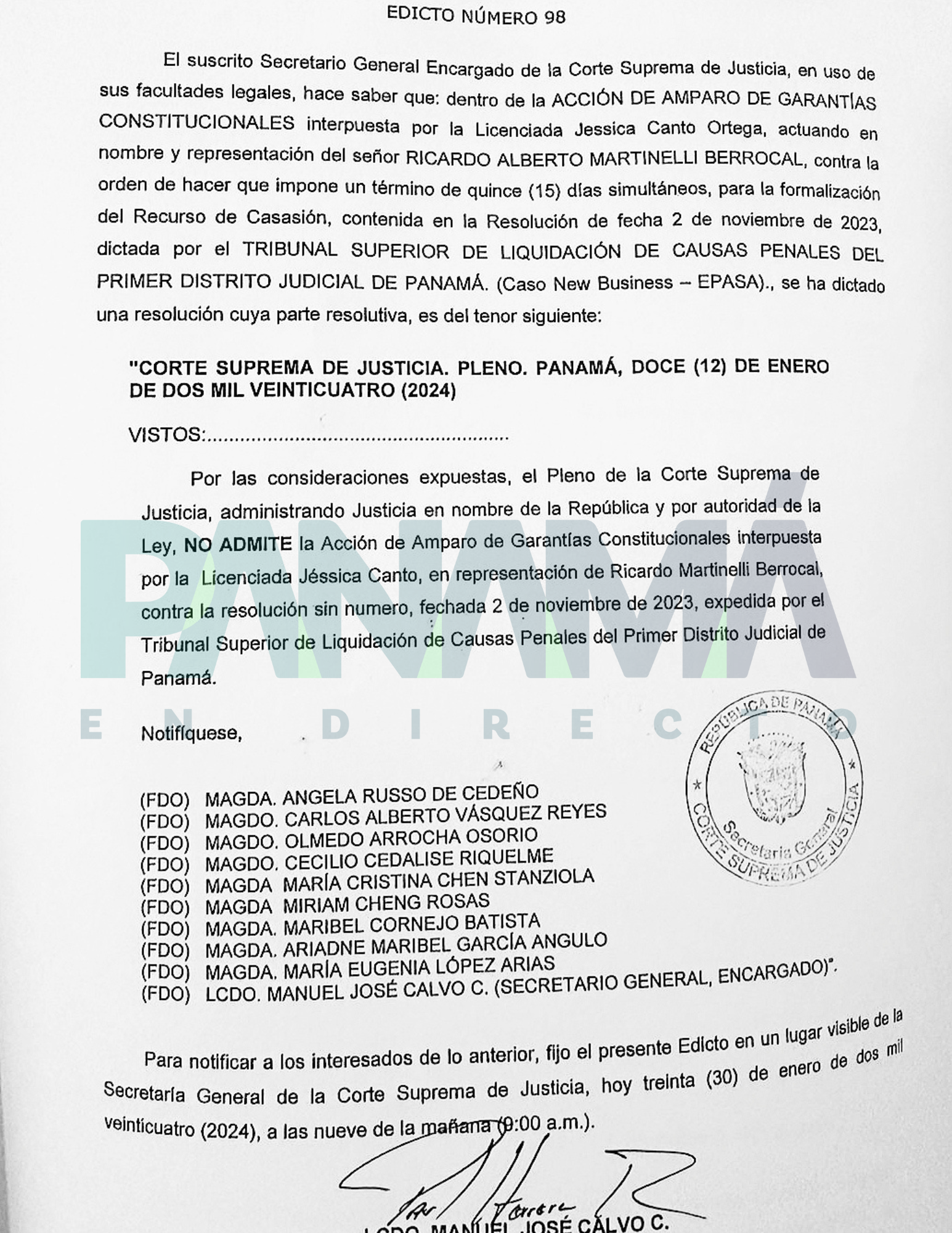 Nuevo rechazo, de la Corte Suprema de Justicia a otra acción de amparo ...