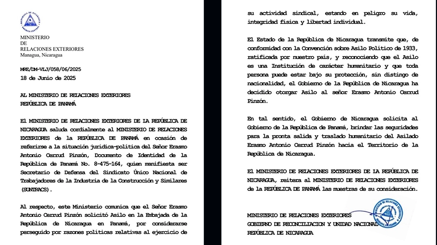 PANAMA EN DIRECTO - Cancillería nicaragüense solicita salida segura de Erasmo Cerrud hacia Managua